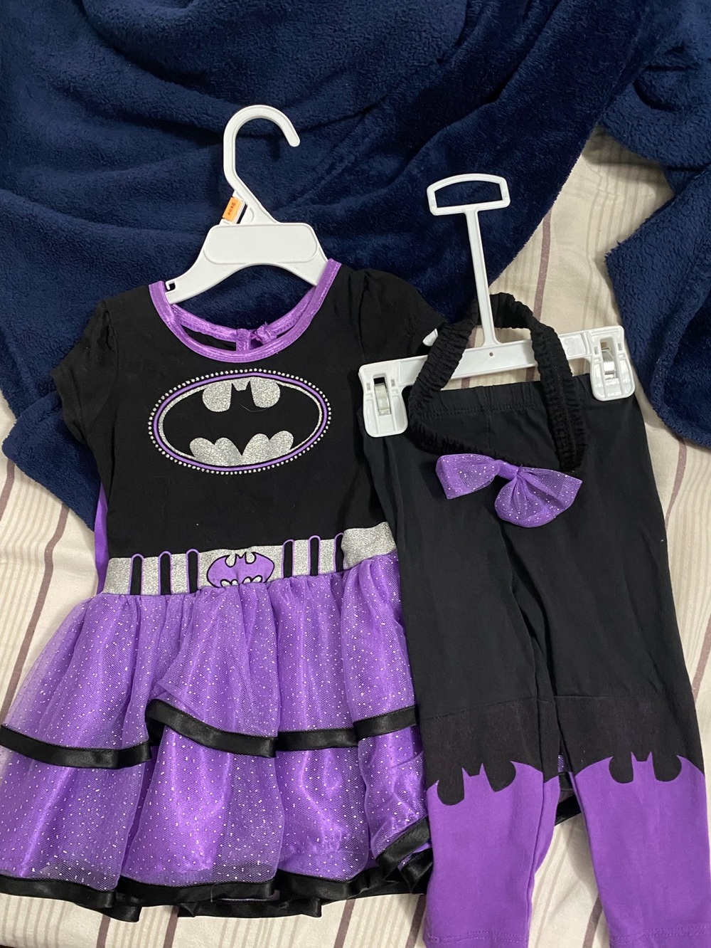 Infant Girls Black & Purple Batgirl Costume Dress with Tights